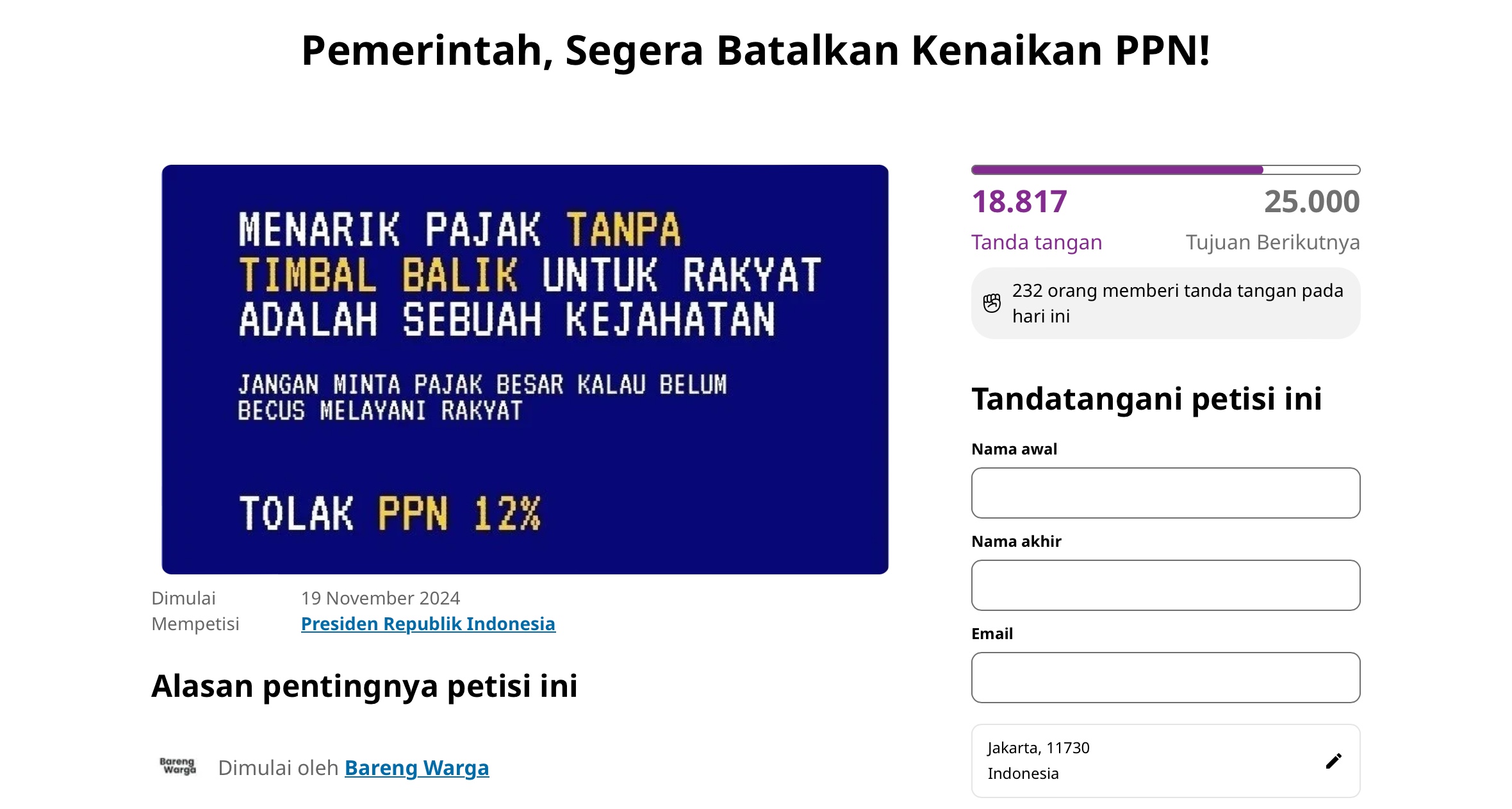 Naikkan Petisi Tolak Ppn Rakyat Tuntut Keadilan Nnc Netralnews